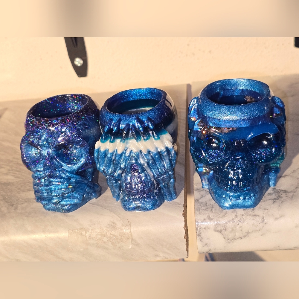 Blue Skull Candle Holders